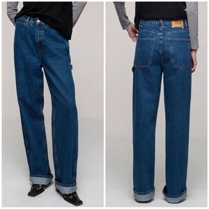 NWT DALA Starch Jean Flat Blue Wide Leg Long Rigid Dark Wash Sz 29